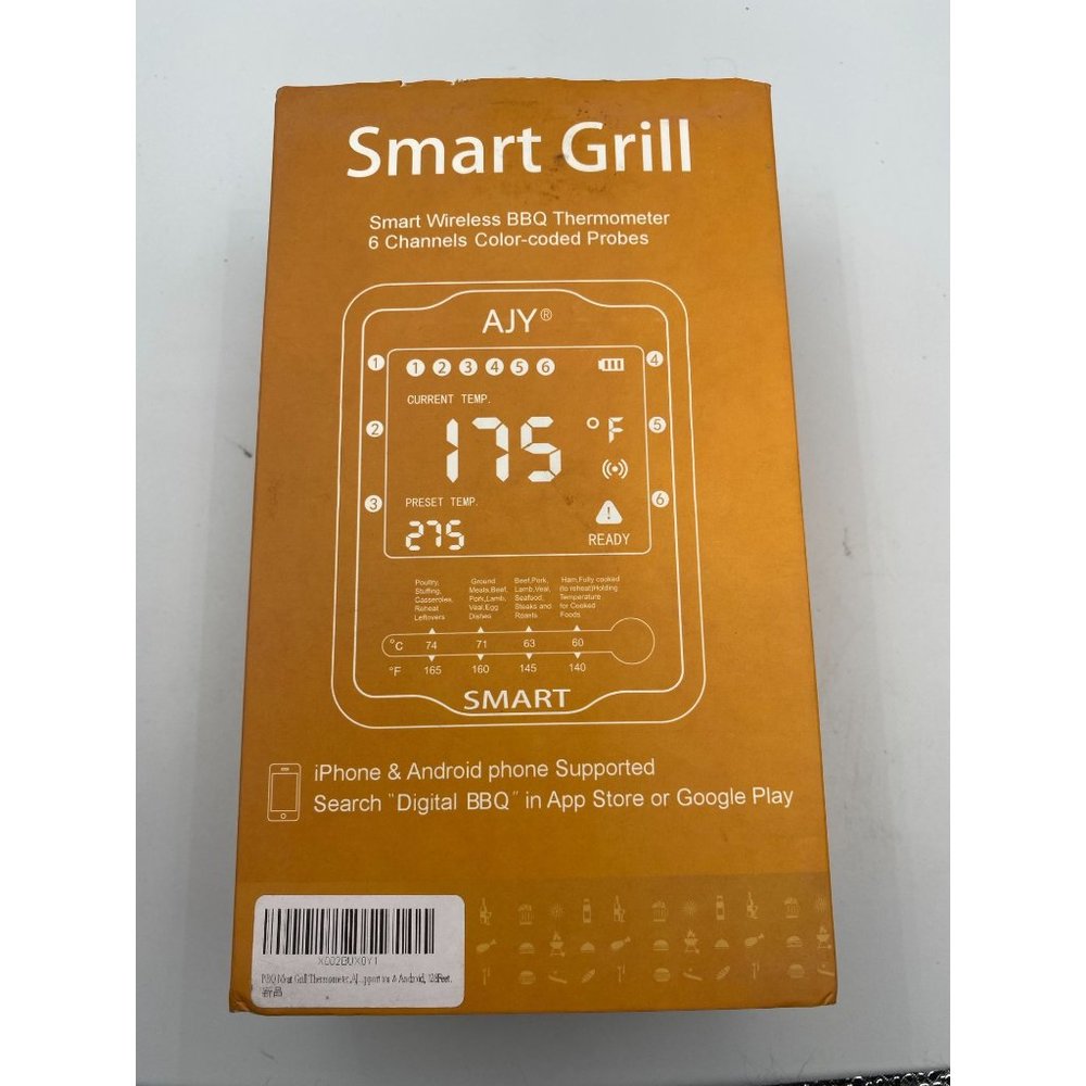 NEW Smart Grill Wireless BBQ Thermometer 6 Channels Color-coded Probes